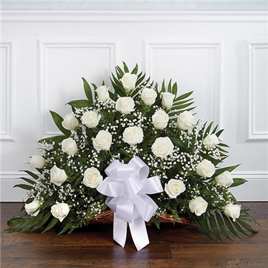 Thoughts And Prayers Fireside Basket-White Roses